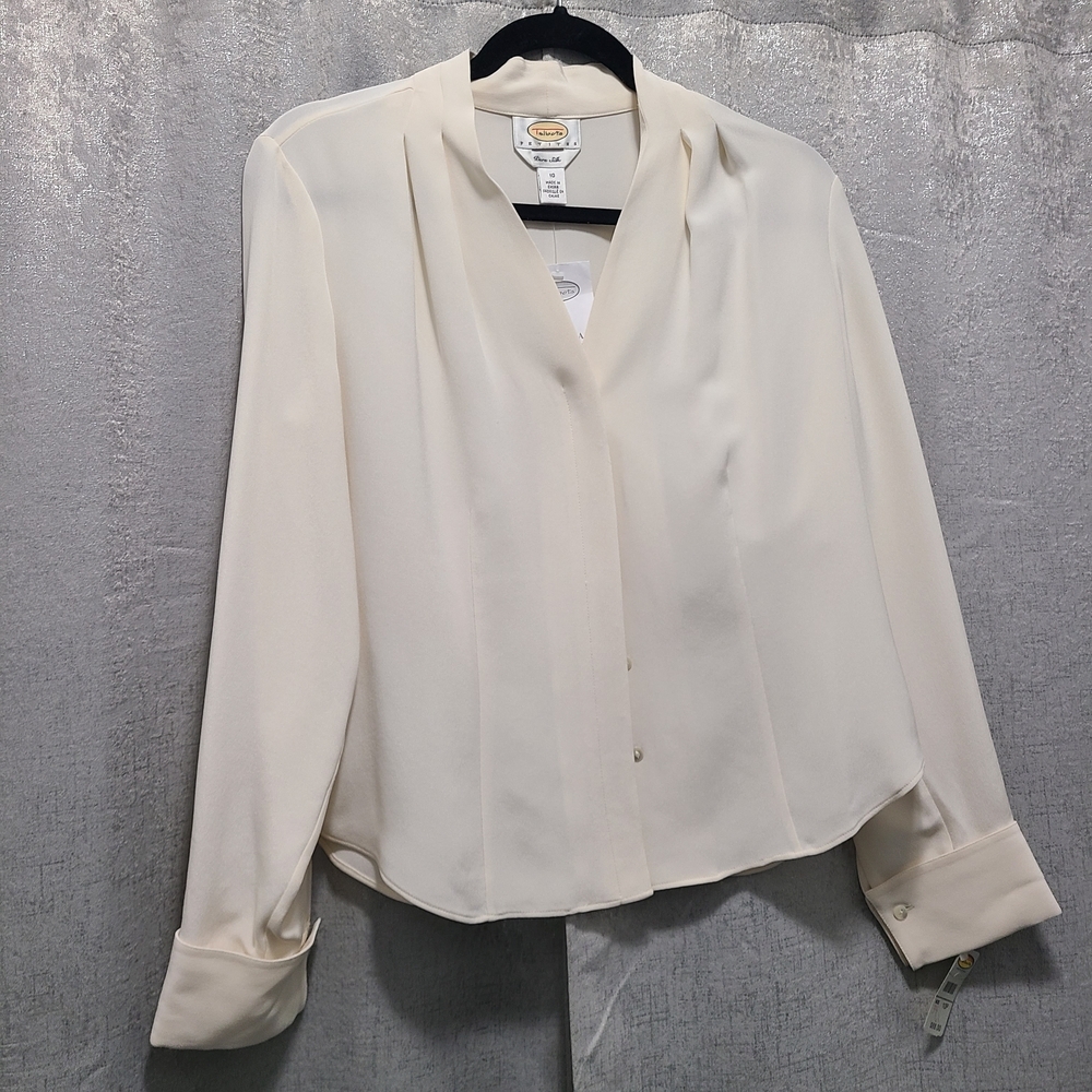 Vtg Talbots Pure Silk Off White Women's Blouse 10P NWT - Picture 4 of 10